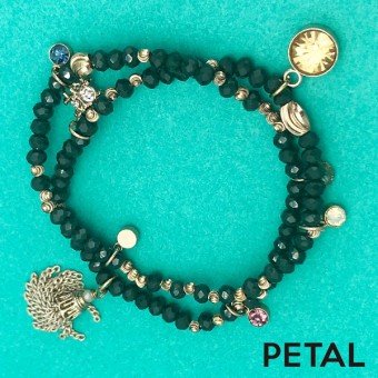 LALA bijouxグリーンカットビーズの2連ブレスレット グレイ【PETAL MARKET】