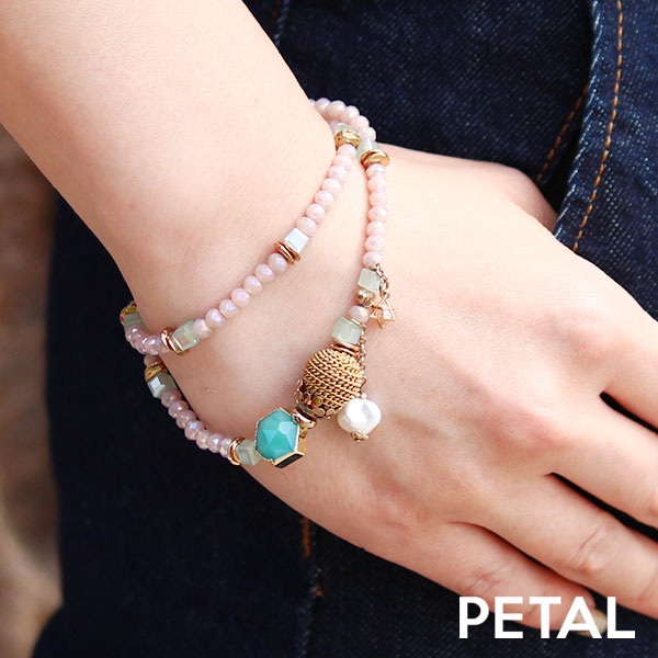 LALA グリーンとピンクのbijoux2連ブレスレット【PETAL MARKET】