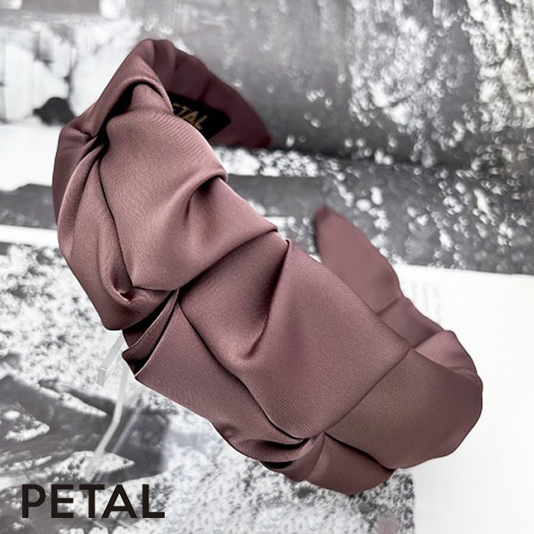 大人ギャザーフラットカチューシャマロン サテン【PETAL MARKET】