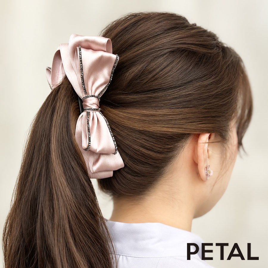 NEW 品のあるビジューをあしらったリボンバナナクリップ Mサイズ＆Lサイズ展開です【PETAL MARKET】