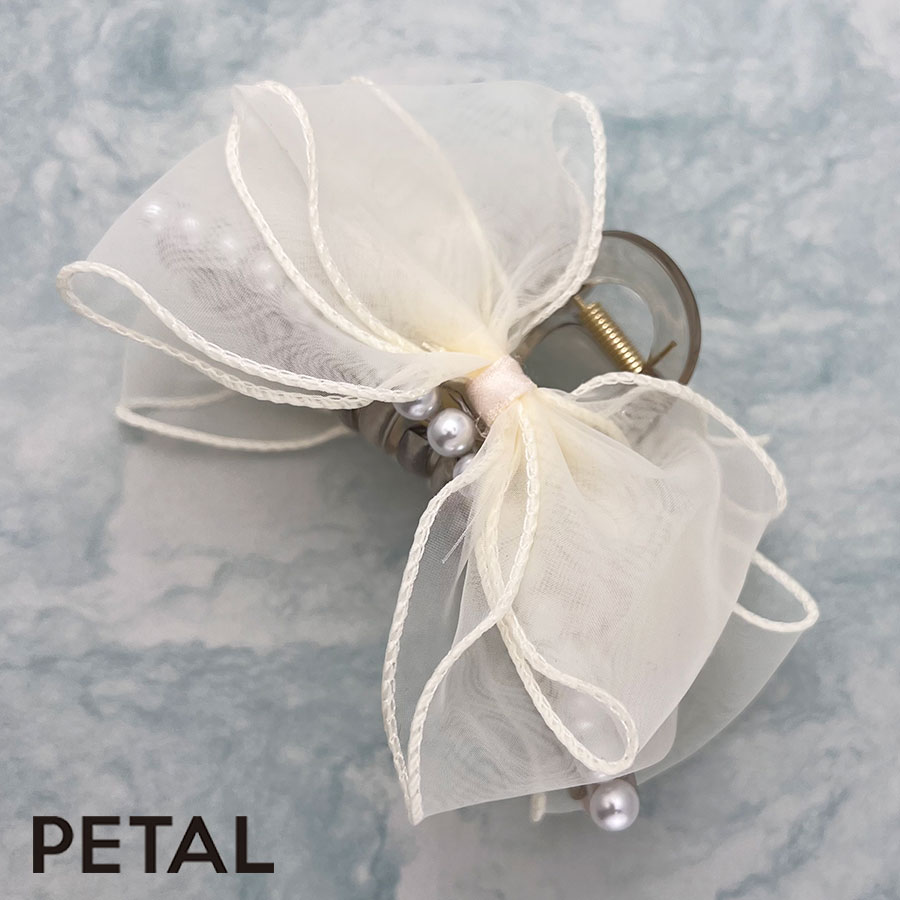 パール付きで華やか♡ふんわりオーガンジーリボンのヘアクリップ オーガンジーリボンパールバンスクリップ / Phoebe | ファッション通販