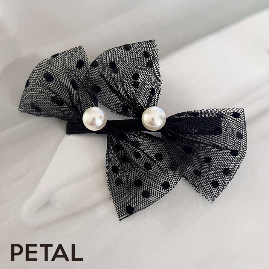 QUI ドットチュールのパールツインリボンピン 【PETAL MARKET】
