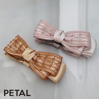 上品なサテンリボンとレースのバナナクリップ Mサイズ【PETAL MARKET】