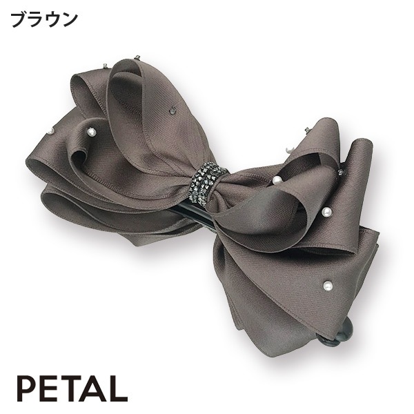 品のあるビジューをあしらった ドレープリボン バナナクリップ Mサイズ＆Lサイズ展開です 【PETAL MARKET】