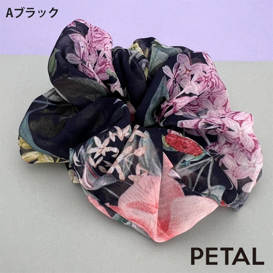 透け感がかわいい花柄 シュシュ レーナ【PETAL MARKET】