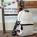 【TONYstyleボディーバッグ】<br>３WAYマルチバッグ<br>～帆布ナチュラルドット～