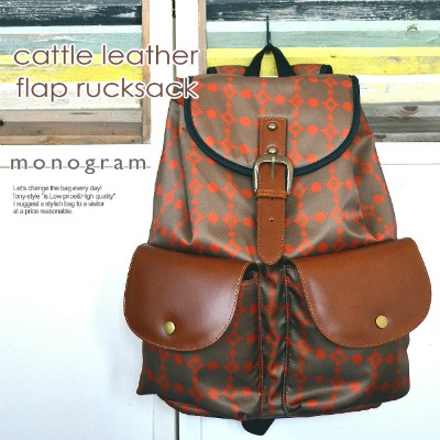 【TONYstyleフラップリュック】<br>革フラップリュックサック<br>～モノグラムベージュ～