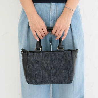 【TONYstyle岡山デニム】<br>両あおりミニ手提げ<br> ～インディゴ濃紺デニム～