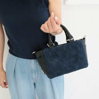 【TONYstyle岡山デニム】<br>両あおりミニ手提げ<br> ～スカイデニム～