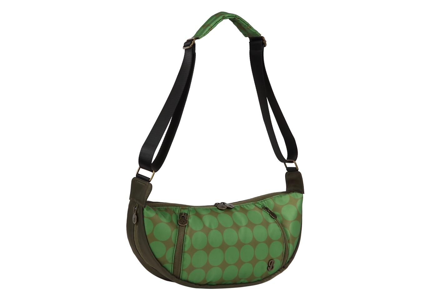 レトロでかわいいドット柄プリントとおしゃれなバナナ型のショルダーバッグです。