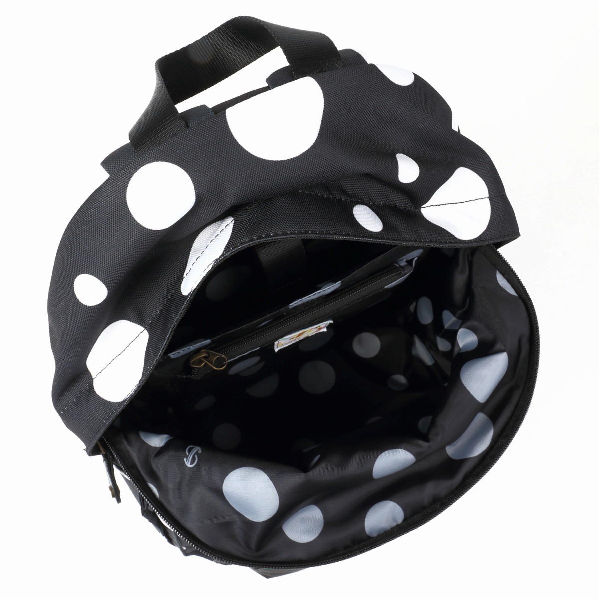 【実用新案特許取得】〈TONYstyle〉ぴたっリュック＜水玉ブラック＞ 疲れないリュック 姿勢が良くなるリュック ズレないリュック ずれないリュック リュックサック 軽量 疲れにくい 姿勢が良くなる 水玉柄 ドット柄 撥水加工 バッグ