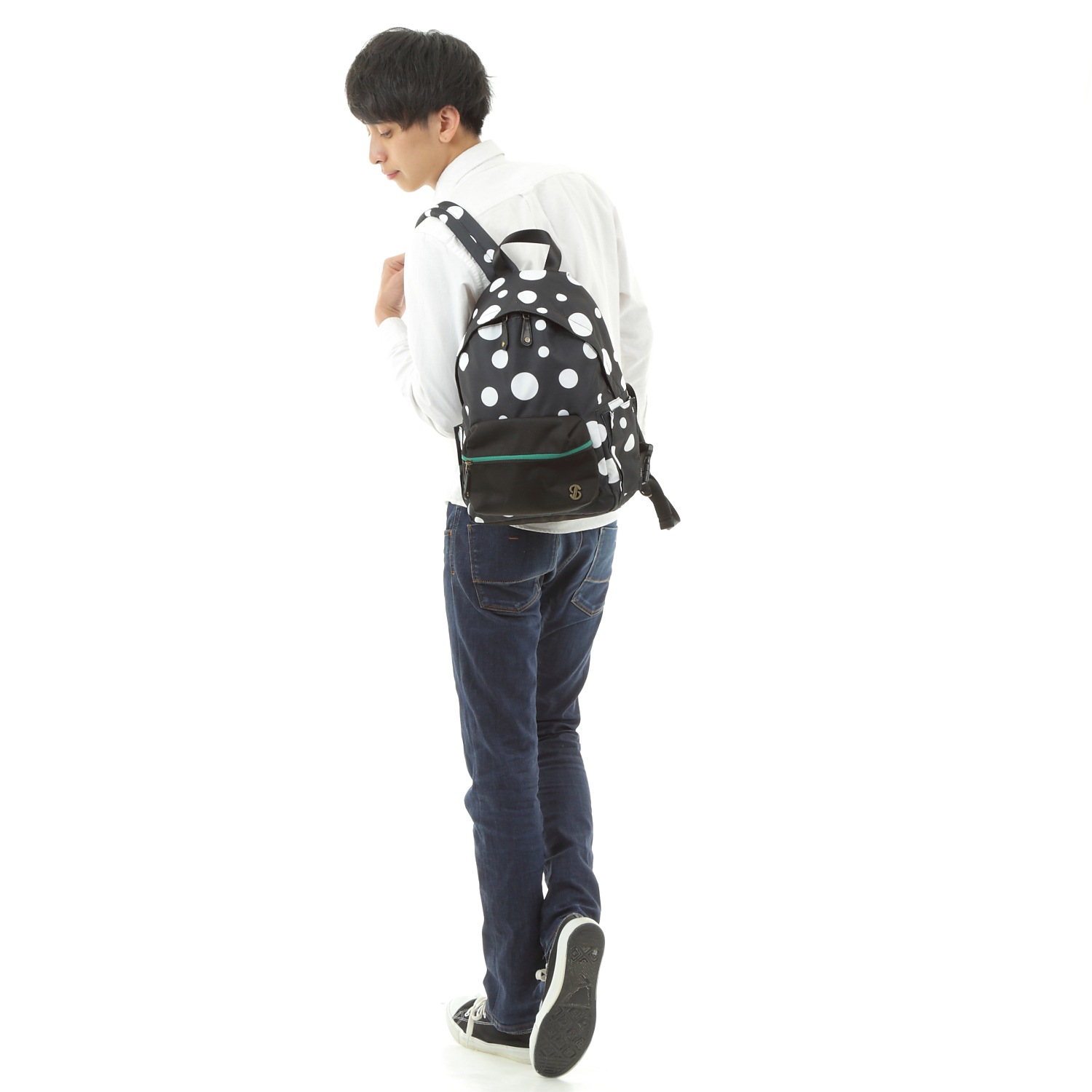 【実用新案特許取得】〈TONYstyle〉ぴたっリュック＜水玉ブラック＞ 疲れないリュック 姿勢が良くなるリュック ズレないリュック ずれないリュック リュックサック 軽量 疲れにくい 姿勢が良くなる 水玉柄 ドット柄 撥水加工 バッグ