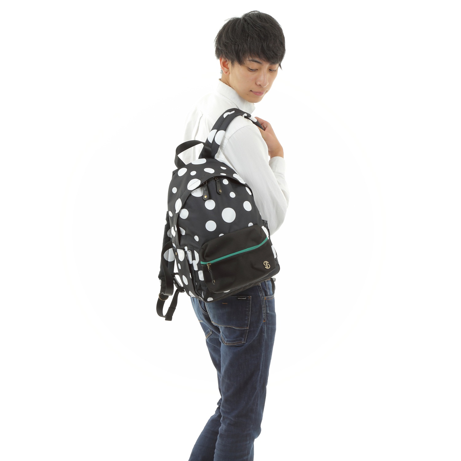 【実用新案特許取得】〈TONYstyle〉ぴたっリュック＜水玉カーキ＞ 疲れないリュック 姿勢が良くなるリュック ズレないリュック ずれないリュック リュックサック 軽量 疲れにくい 姿勢が良くなる 水玉柄 ドット柄 撥水加工 バッグ