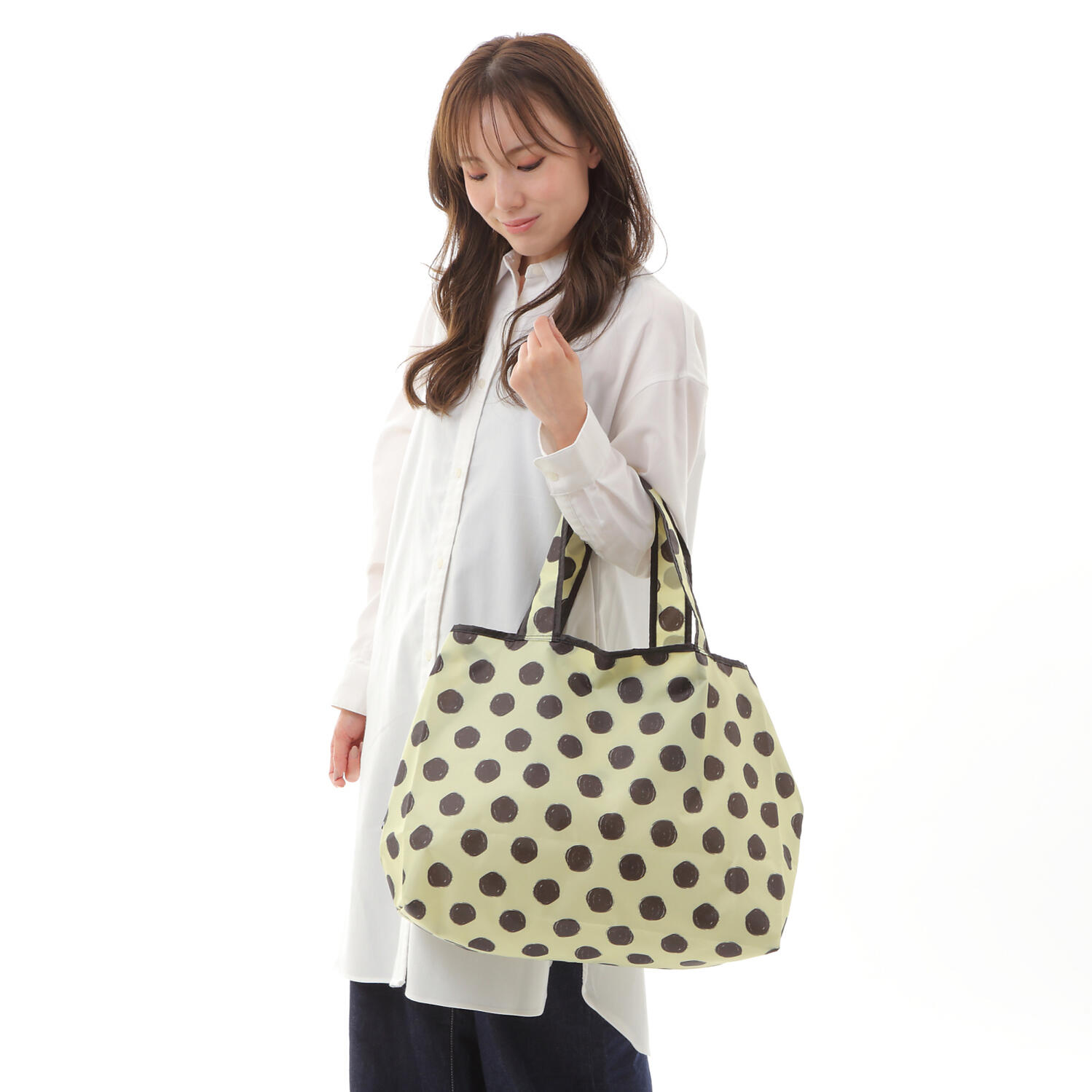 【TONYstyleオリジナルバッグ】折りたたみエコバッグ　～ハッピーブルー～　ポケッタブルトートバッグ　エコバッグ　ジム用バッグ　おしゃれ　大容量　軽量　レジ袋　コンパクトトートバッグ　A4対応　男女兼用　メンズバッグ レディースバッグ　ドット　水玉