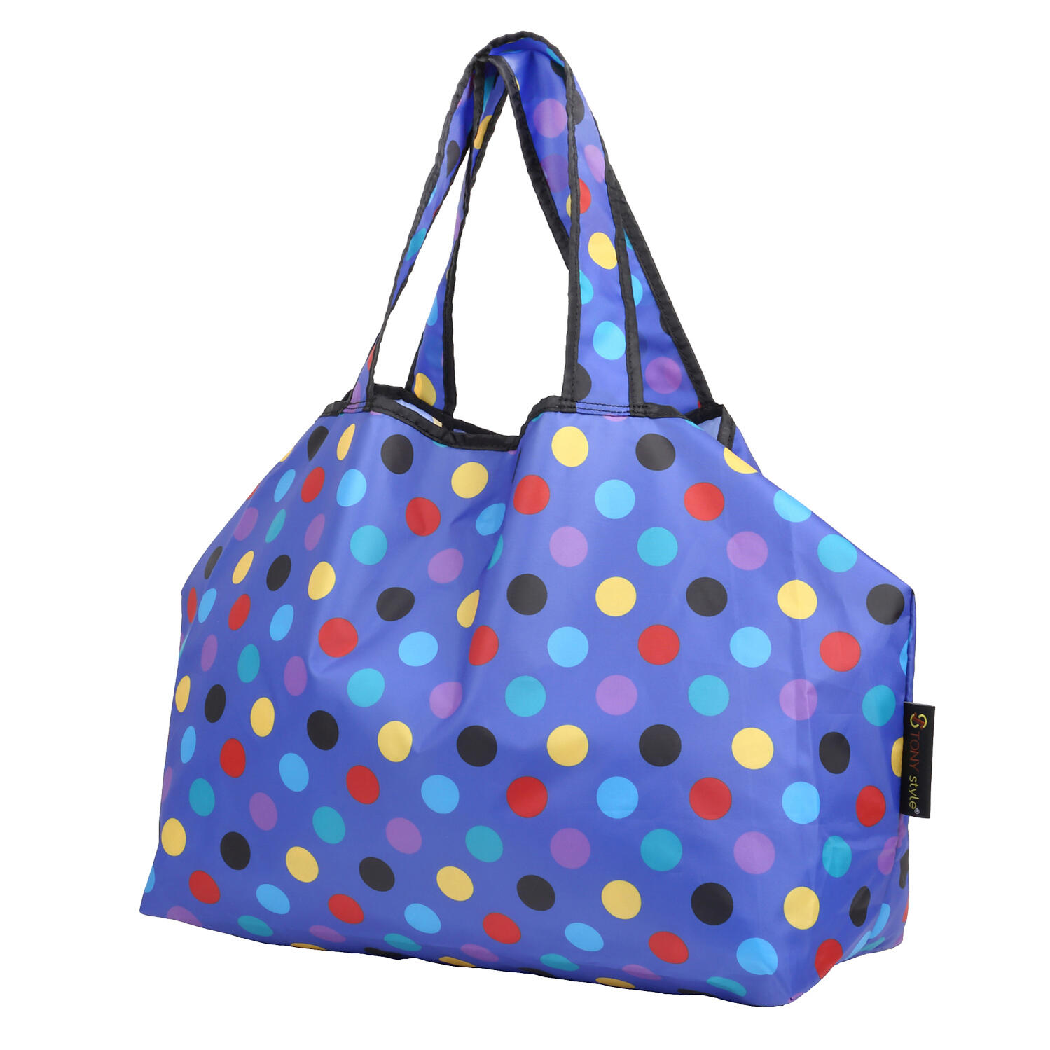 【TONYstyleオリジナルバッグ】折りたたみエコバッグ　～ハッピーブルー～　ポケッタブルトートバッグ　エコバッグ　ジム用バッグ　おしゃれ　大容量　軽量　レジ袋　コンパクトトートバッグ　A4対応　男女兼用　メンズバッグ レディースバッグ　ドット　水玉