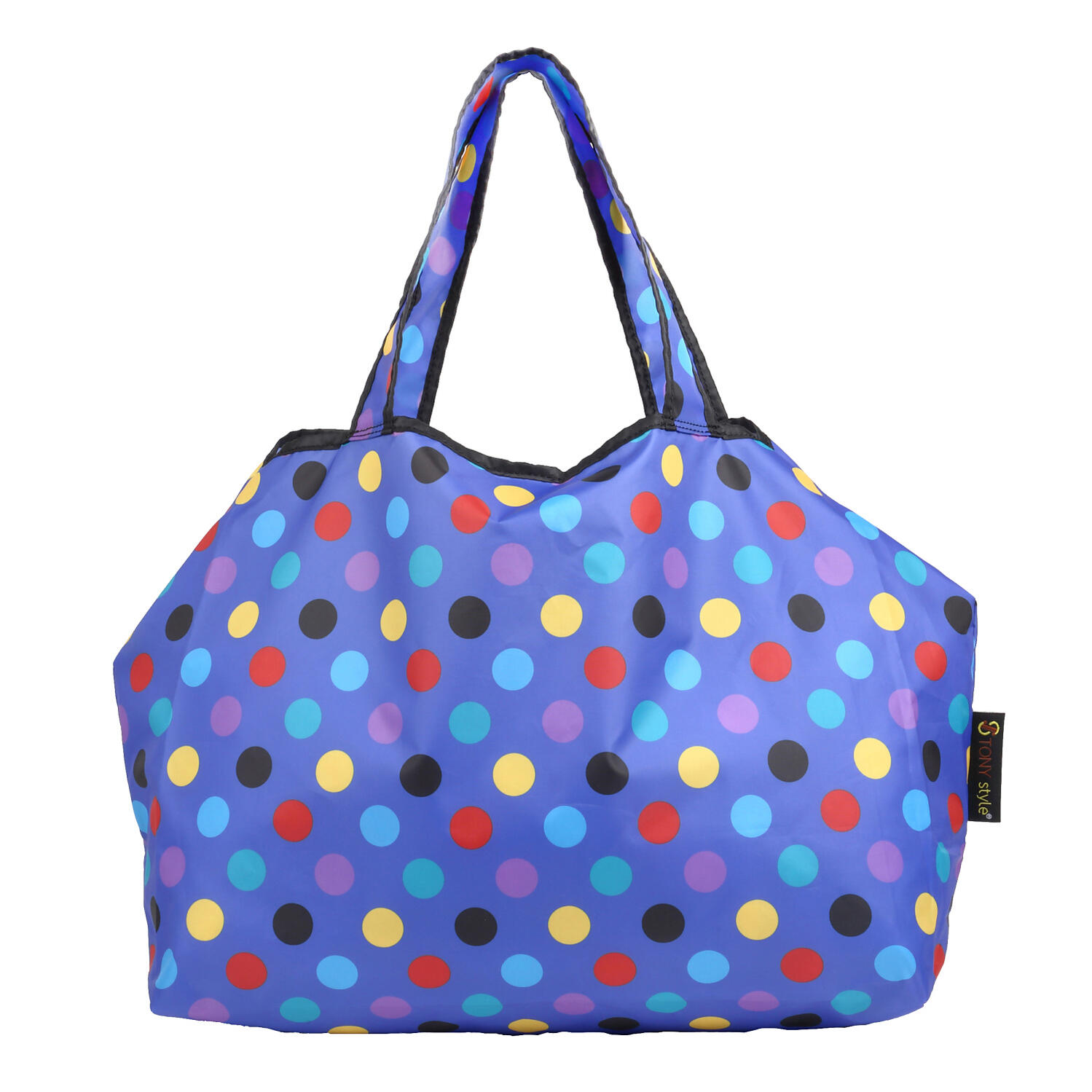 【TONYstyleオリジナルバッグ】折りたたみエコバッグ　～ハッピーブルー～　ポケッタブルトートバッグ　エコバッグ　ジム用バッグ　おしゃれ　大容量　軽量　レジ袋　コンパクトトートバッグ　A4対応　男女兼用　メンズバッグ レディースバッグ　ドット　水玉