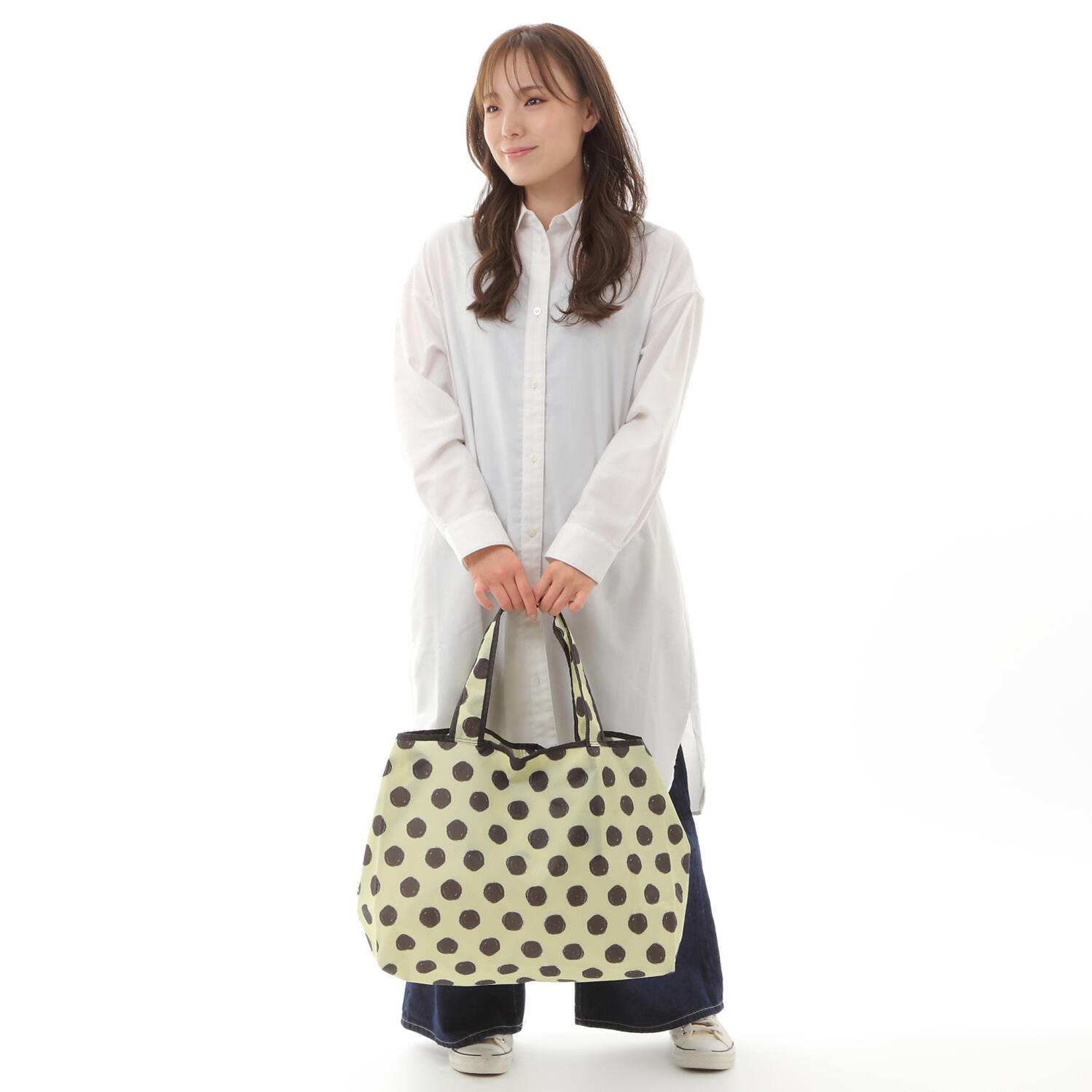 【TONYstyleオリジナルバッグ】折りたたみエコバッグ　～ビッグコインドット～　ポケッタブルトートバッグ　エコバッグ　ジム用バッグ　おしゃれ　大容量　軽量　レジ袋　コンパクトトートバッグ　A4対応　男女兼用　メンズバッグ レディースバッグ　ドットバッグ　水玉