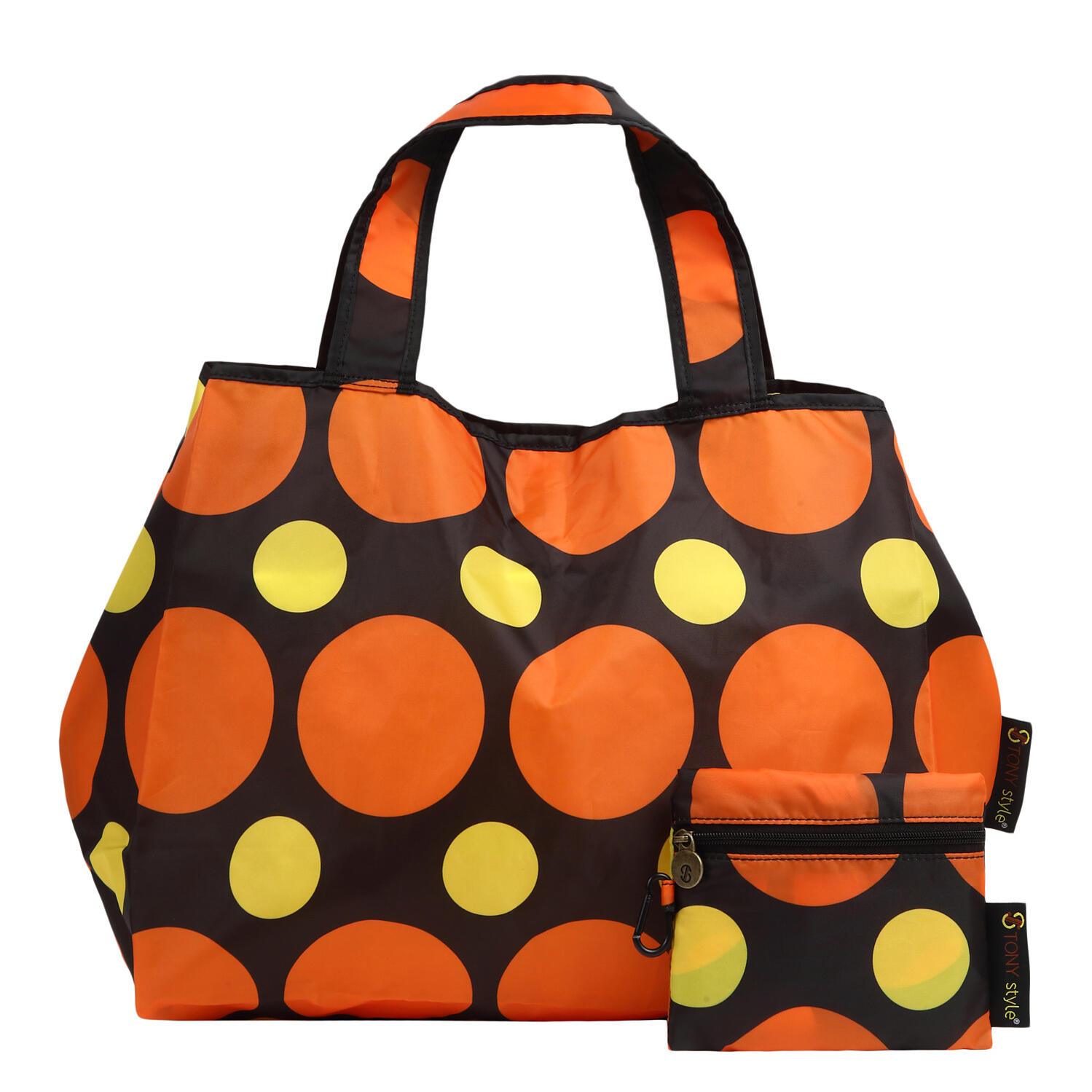 【TONYstyleオリジナルバッグ】折りたたみエコバッグ　～ビッグコインドット～　ポケッタブルトートバッグ　エコバッグ　ジム用バッグ　おしゃれ　大容量　軽量　レジ袋　コンパクトトートバッグ　A4対応　男女兼用　メンズバッグ レディースバッグ　ドットバッグ　水玉