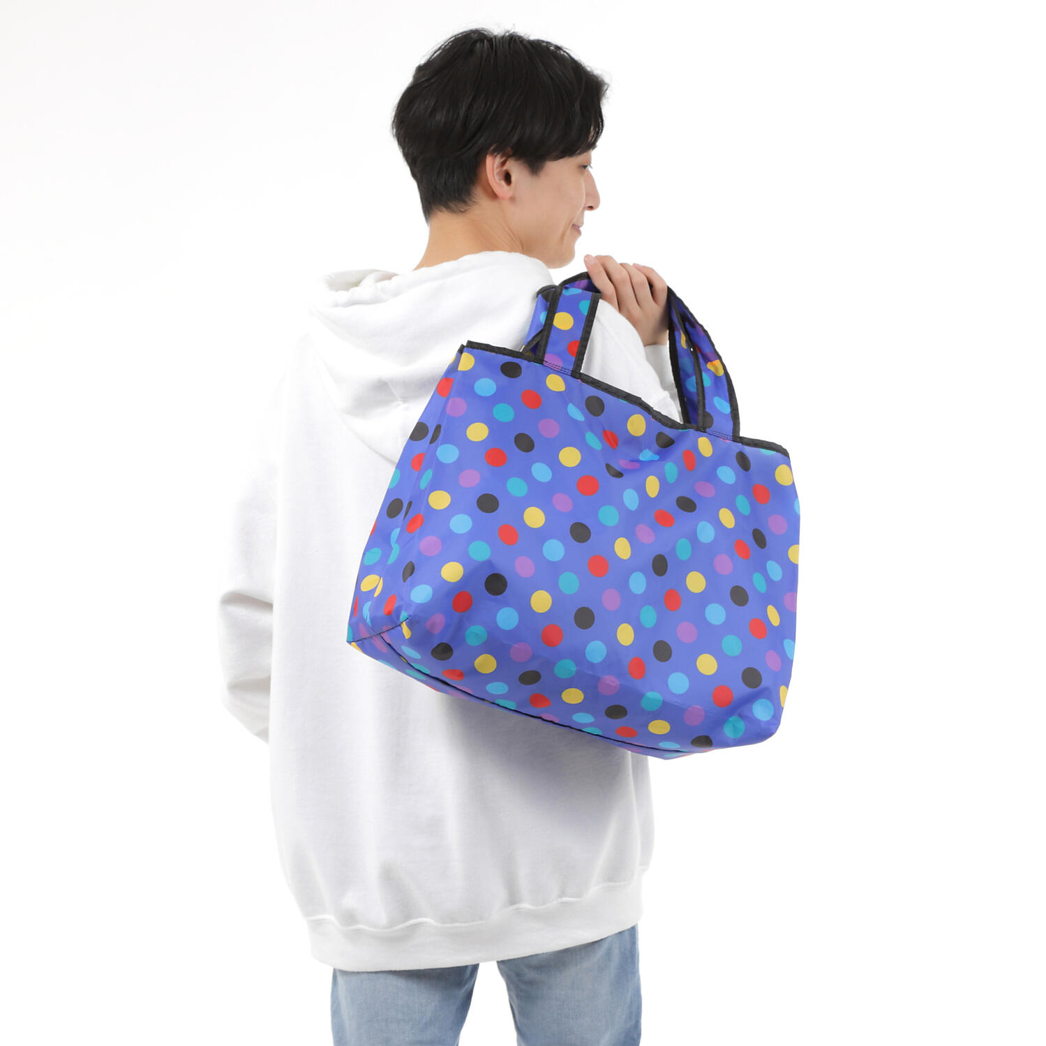【TONYstyleオリジナルバッグ】折りたたみエコバッグ　～ビッグコインドット～　ポケッタブルトートバッグ　エコバッグ　ジム用バッグ　おしゃれ　大容量　軽量　レジ袋　コンパクトトートバッグ　A4対応　男女兼用　メンズバッグ レディースバッグ　ドットバッグ　水玉