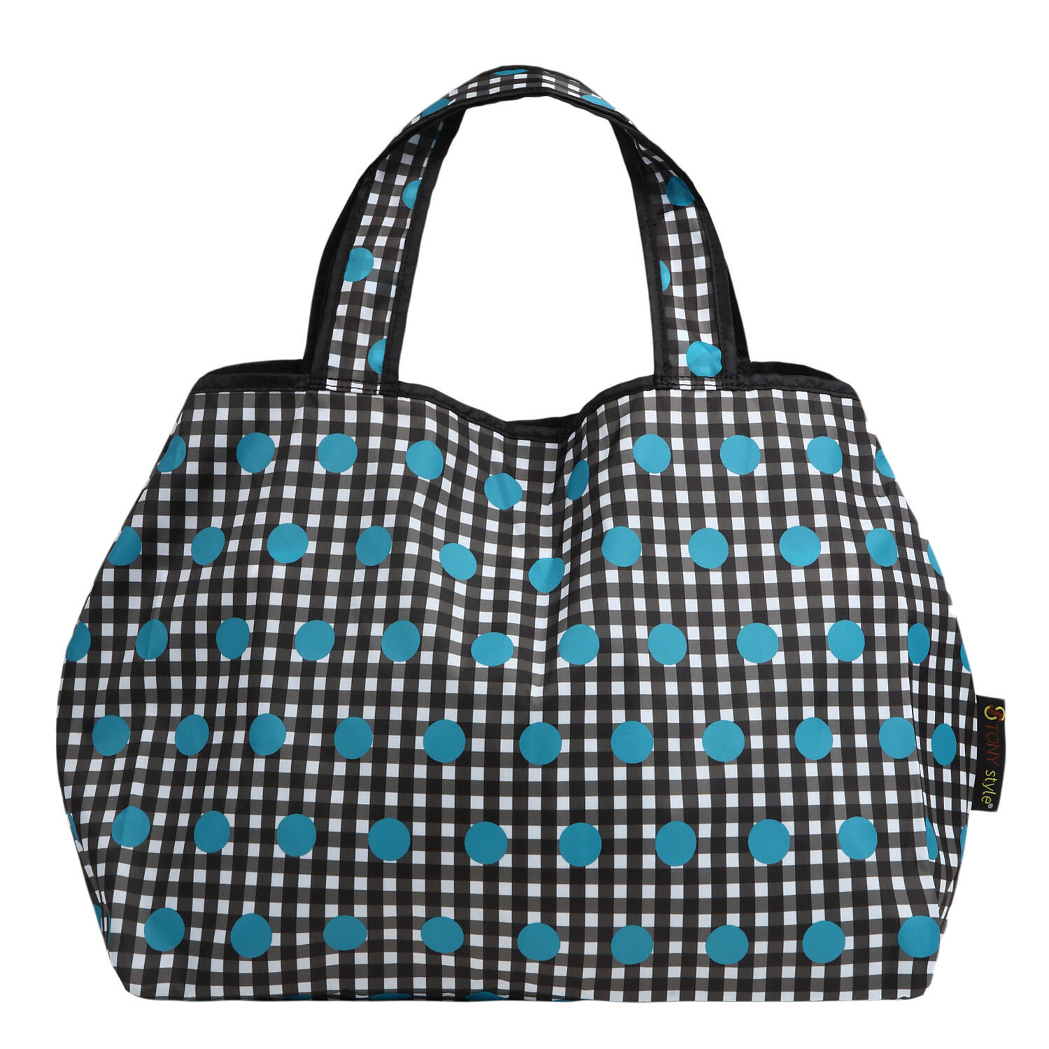 【TONYstyleオリジナルバッグ】折りたたみエコバッグ　～ギンガムブルー～　ポケッタブルトートバッグ　エコバッグ　ジム用バッグ　おしゃれ　大容量　軽量　レジ袋　コンパクトトートバッグ　A4対応　男女兼用　メンズバッグ レディースバッグ　ドットバッグ　水玉