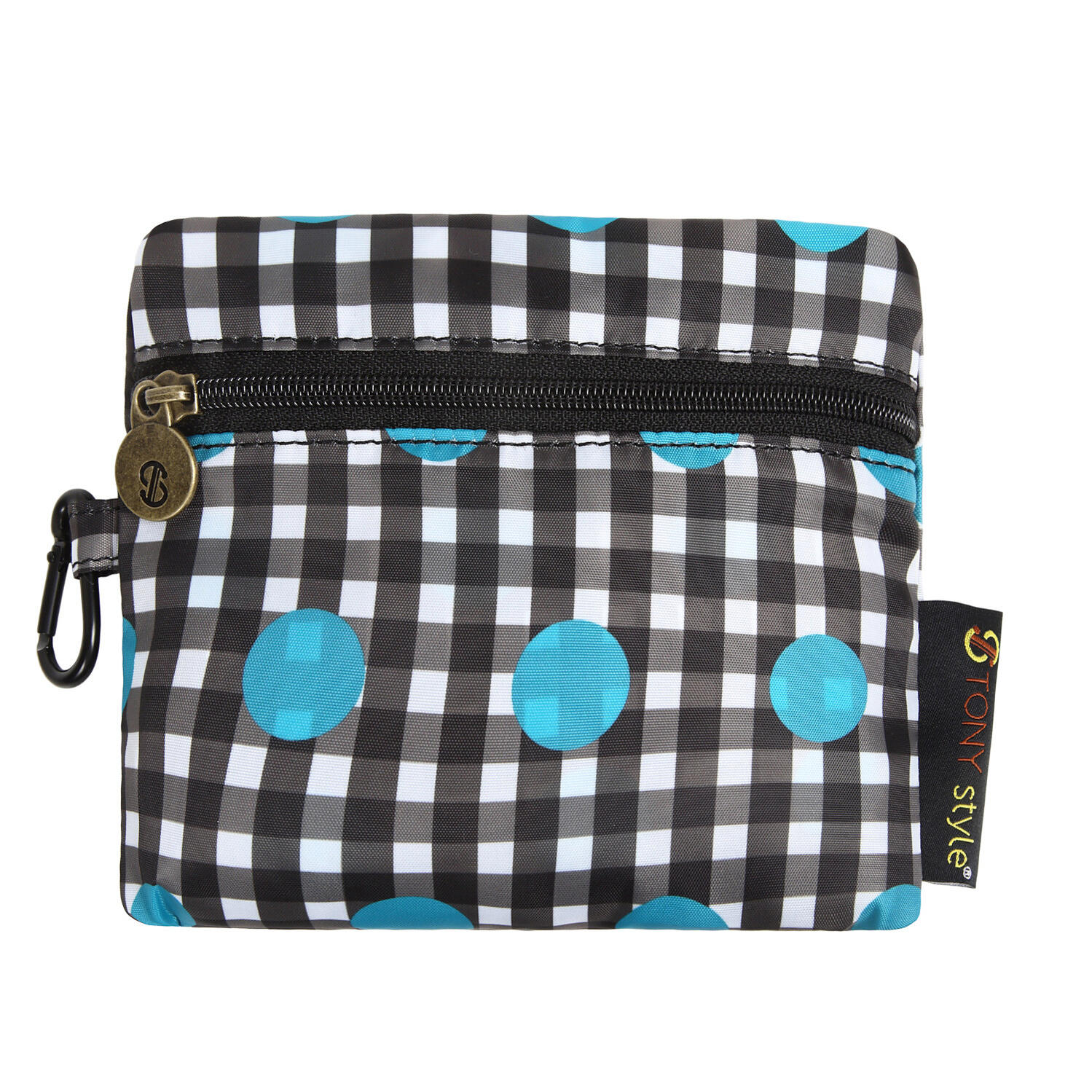 【TONYstyleオリジナルバッグ】折りたたみエコバッグ　～ギンガムブルー～　ポケッタブルトートバッグ　エコバッグ　ジム用バッグ　おしゃれ　大容量　軽量　レジ袋　コンパクトトートバッグ　A4対応　男女兼用　メンズバッグ レディースバッグ　ドットバッグ　水玉