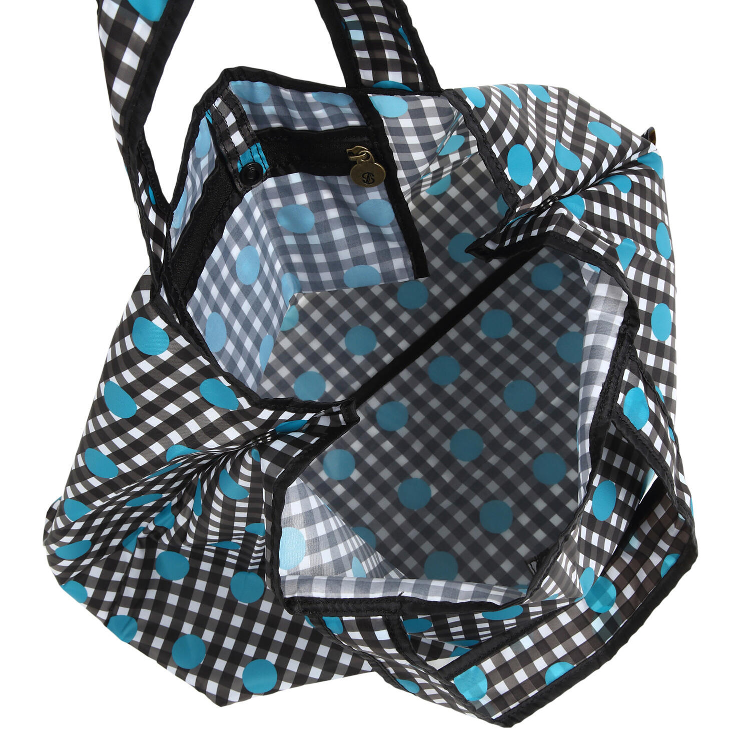 【TONYstyleオリジナルバッグ】折りたたみエコバッグ　～ギンガムブルー～　ポケッタブルトートバッグ　エコバッグ　ジム用バッグ　おしゃれ　大容量　軽量　レジ袋　コンパクトトートバッグ　A4対応　男女兼用　メンズバッグ レディースバッグ　ドットバッグ　水玉