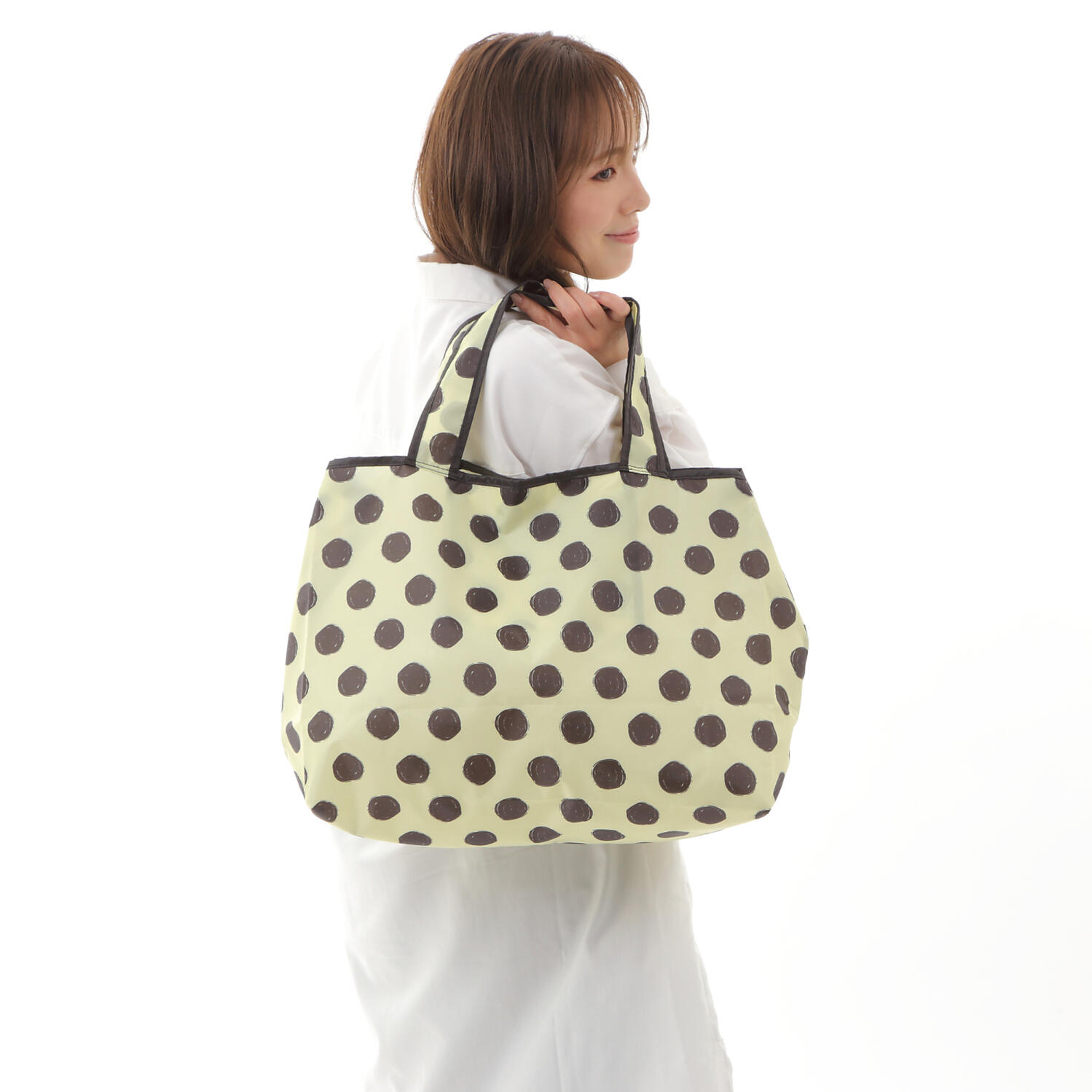 【TONYstyleオリジナルバッグ】折りたたみエコバッグ　～ピンクパープルー～  ポケッタブルトートバッグ　エコバッグ　ジム用バッグ　おしゃれ　大容量　軽量　レジ袋　コンパクトトートバッグ　A4対応　男女兼用　メンズバッグ レディースバッグ　ドット　水玉