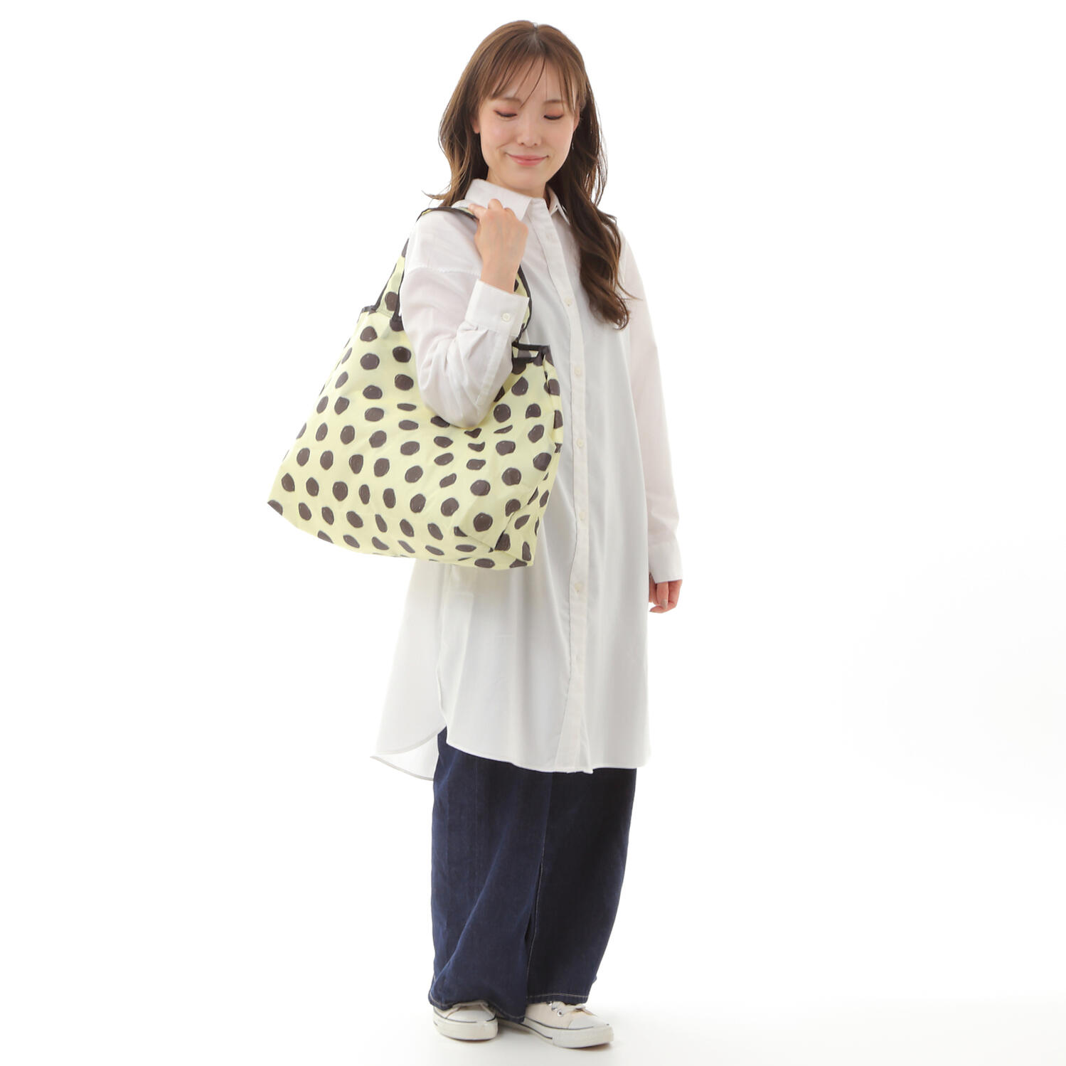 【TONYstyleオリジナルバッグ】折りたたみエコバッグ　～ピンクパープルー～  ポケッタブルトートバッグ　エコバッグ　ジム用バッグ　おしゃれ　大容量　軽量　レジ袋　コンパクトトートバッグ　A4対応　男女兼用　メンズバッグ レディースバッグ　ドット　水玉