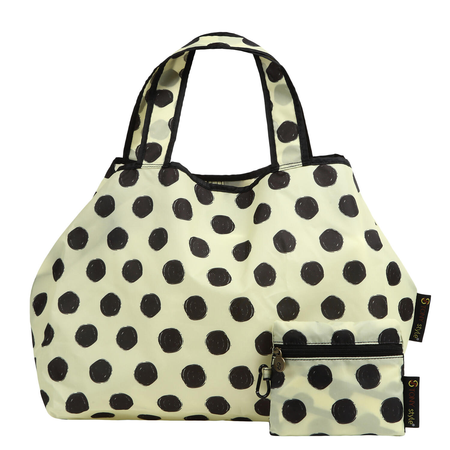 【TONYstyleオリジナルバッグ】折りたたみエコバッグ　～手描きドット～  ポケッタブルトートバッグ　エコバッグ　ジム用バッグ　おしゃれ　大容量　軽量　レジ袋　コンパクトトートバッグ　A4対応　男女兼用　メンズバッグ レディースバッグ　ドットバッグ　水玉