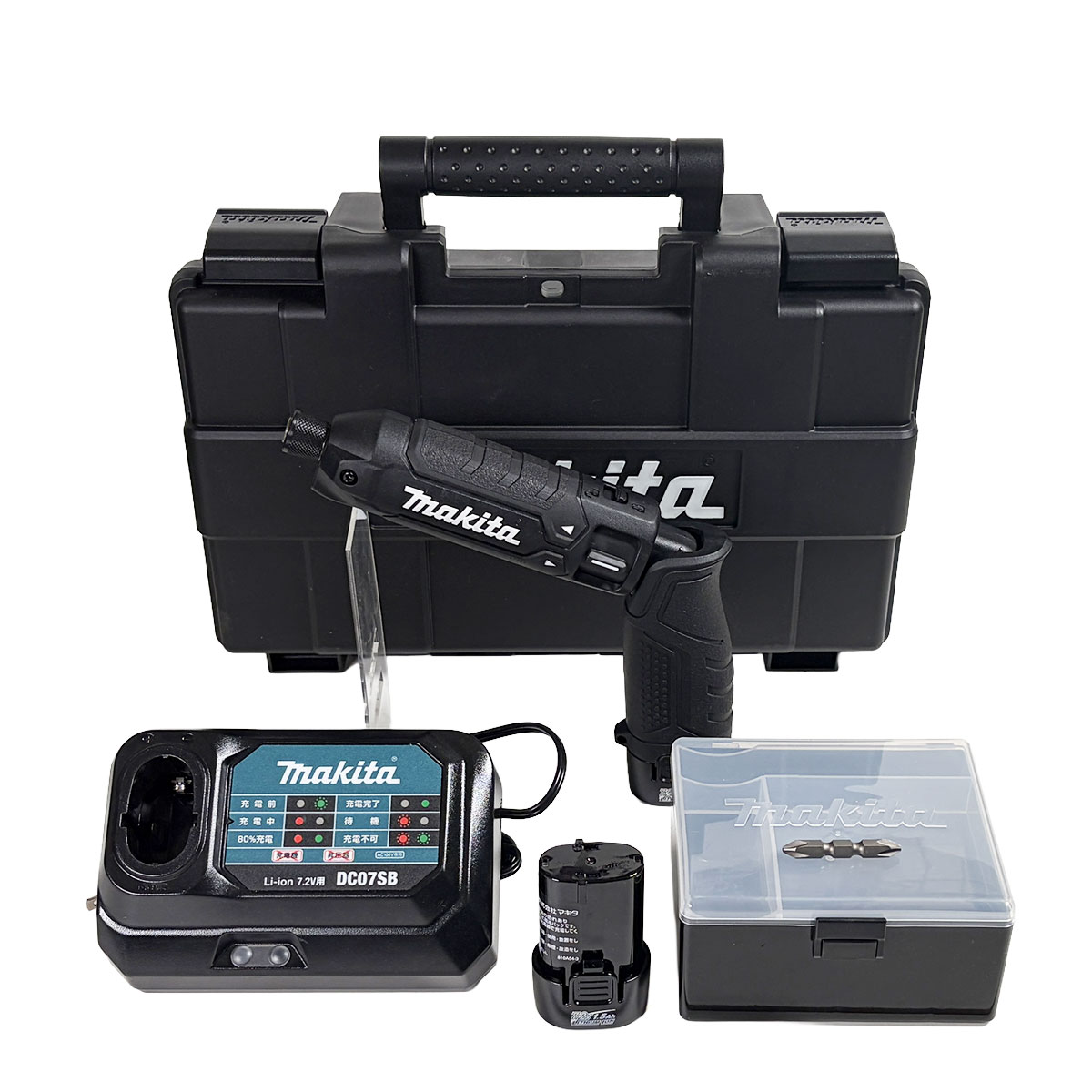 マキタ(makita) 7.2V 充電式ペンインパクトドライバ 黒 TD023DSHXB Li-ion電池(BL0715)2本 充電器(DC07SB) プラスチックケース