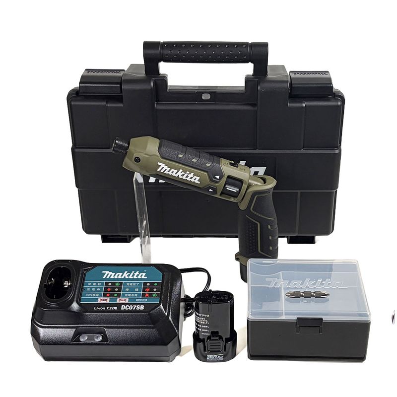 マキタ(makita) 7.2V 充電式ペンインパクトドライバ オリーブ TD023DSHXO Li-ion電池(BL0715)2本 充電器(DC07SB) プラスチックケース