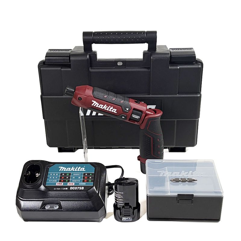 マキタ(makita) 7.2V 充電式ペンインパクトドライバ TD023DHXAR Li-ion電池(BL0715)2本 充電器(DC07SB) プラスチックケース