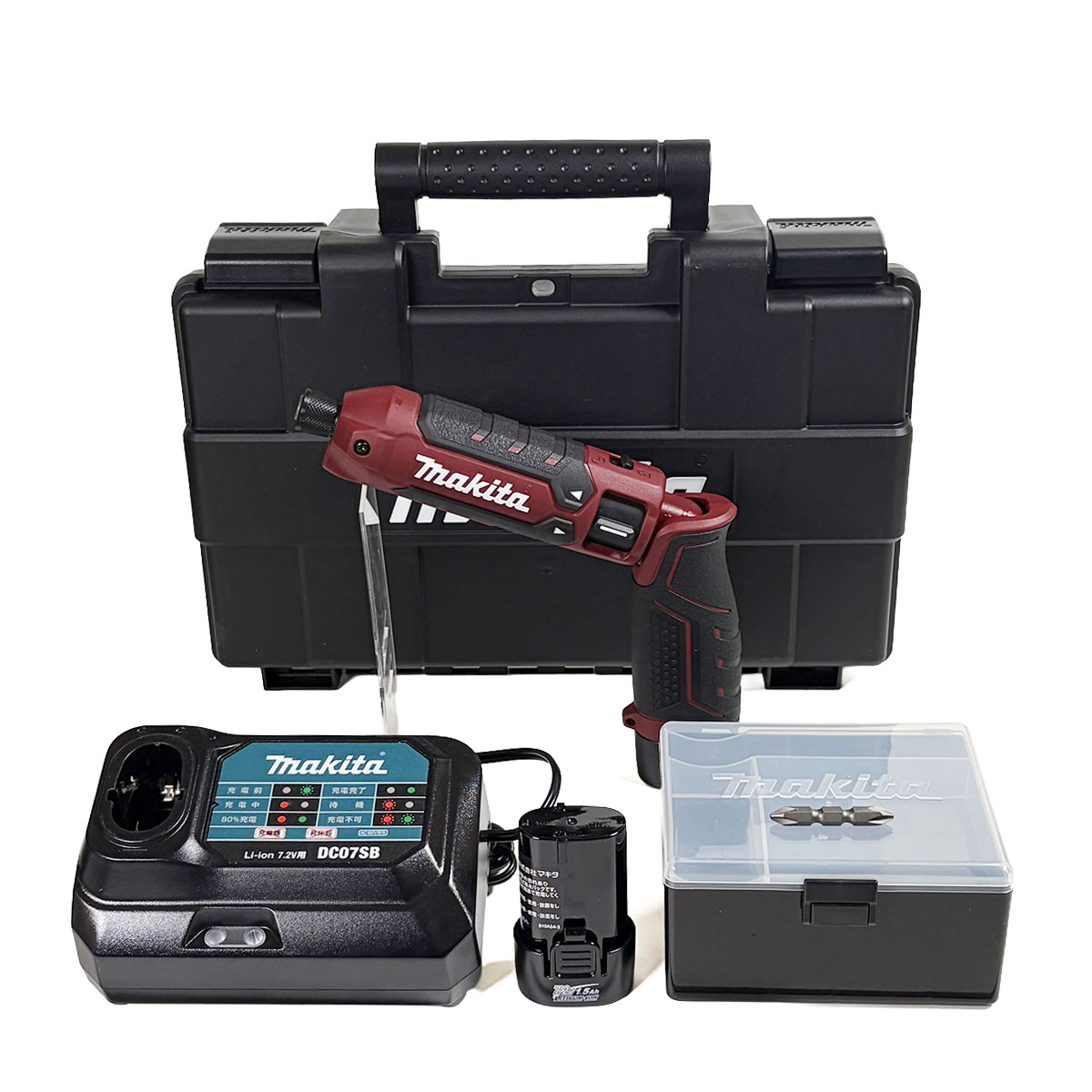 マキタ(makita) 7.2V 充電式ペンインパクトドライバ TD023DHXAR Li-ion電池(BL0715)2本 充電器(DC07SB) プラスチックケース