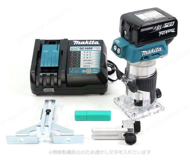 マキタ　18V　充電式トリマ　RT50DRG　6.0Ah Li-ion充電池(BL1860B)1個　USB端子付き充電器(DC18RF)　ケース