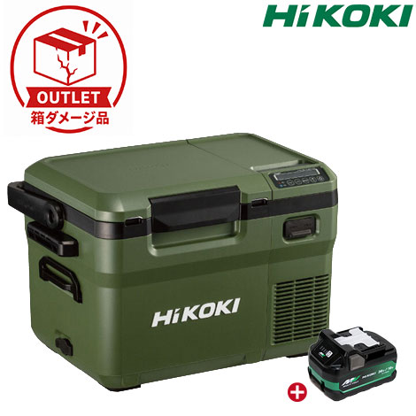 HIKOKI（ハイコーキ）18V・AC100V　コードレス冷温庫（フォレストグリーン）UL18DD(XMGZ)　マルチボルト充電池(BSL36A18X)1個　※充電器別売　箱ダメージあり・アウトレット品