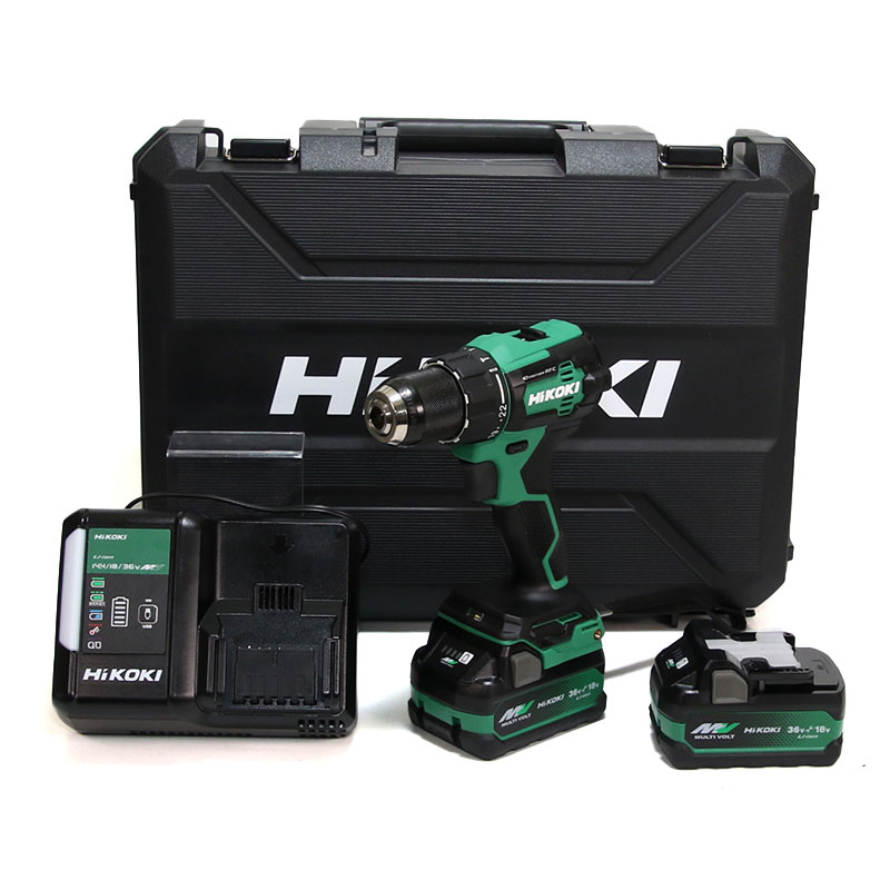 HIKOKI（ハイコーキ）　18V　コードレス振動ドライバドリル　DV18DE(2XPZ)　新型マルチボルト充電池(BSL36A18X)2個　充電器(UC18YDL2)　ケース