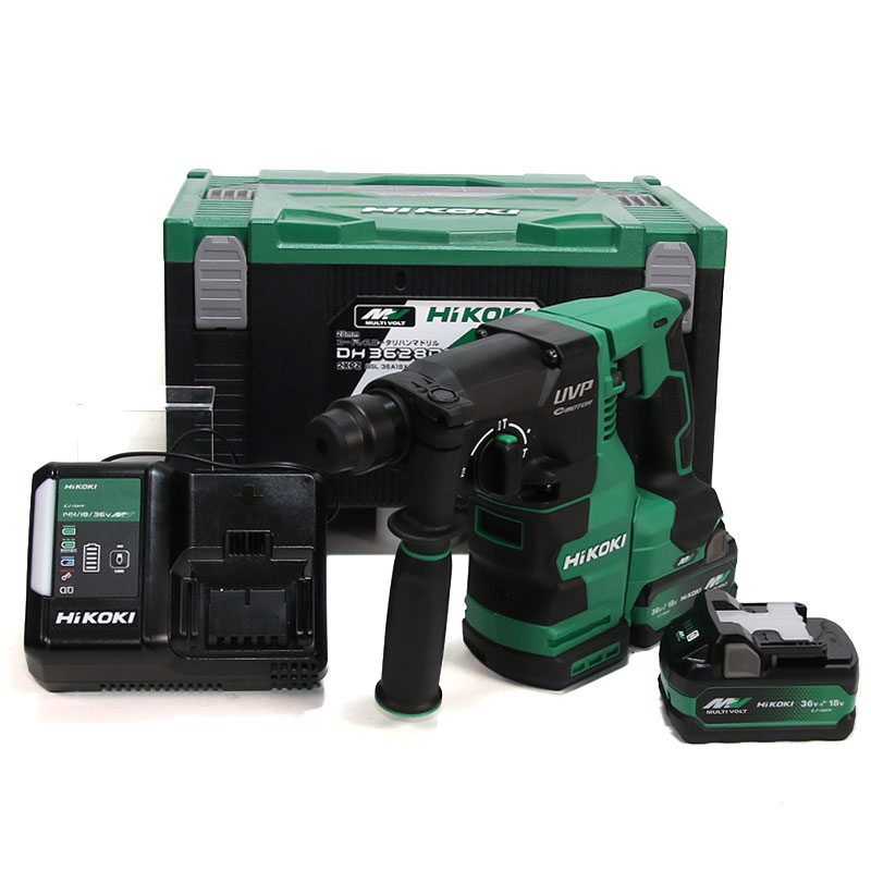 HIKOKI（ハイコーキ）36V　コードレスロータリハンマドリル　DH3628DA(2XPZ)　マルチボルト充電池(BSL36A18X)2個　充電器(UC18YDL2)　システムケース