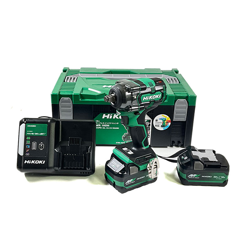 HIKOKI（ハイコーキ）18V コードレスインパクトレンチ　WR18DH(2XPZ)　マルチボルト充電池(BSL36A18X)2個　充電器(UC18YDL2)　システムケース