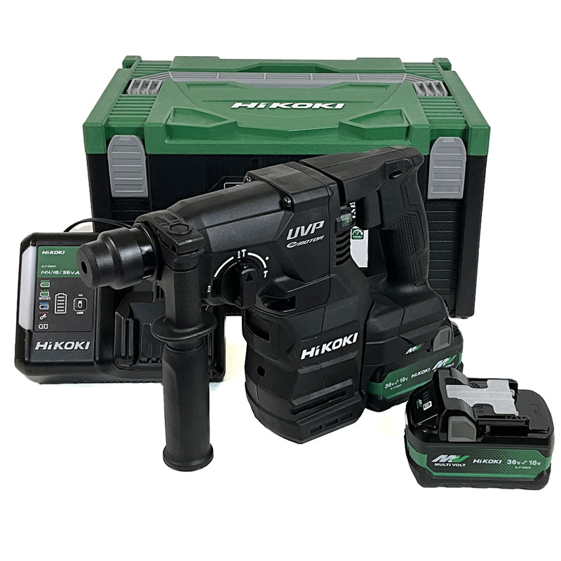 HIKOKI（ハイコーキ）36V　コードレスロータリハンマドリル　DH3628DA(2XPBZ)　マルチボルト充電池(BSL36A18X)2個　充電器(UC18YDL2)　システムケース