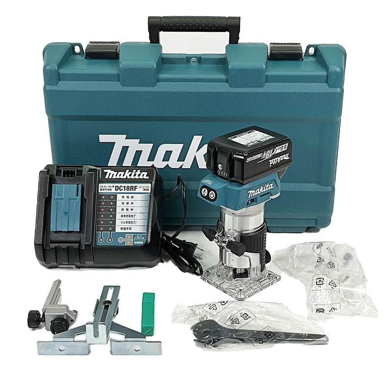 マキタ　18V　充電式トリマ　RT50DRG　6.0Ah Li-ion充電池(BL1860B)1個　USB端子付き充電器(DC18RF)　ケース