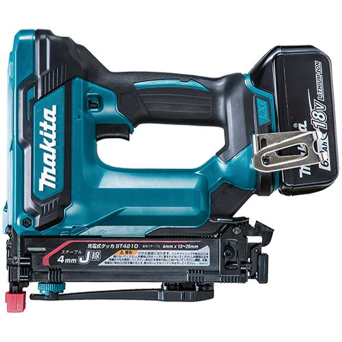 マキタ　18V　充電式タッカ（4mm・Ｊ線）ST421DRG　6.0Ah Li-ion電池(BL1860B)1個　充電器(DC18RF)　ケース