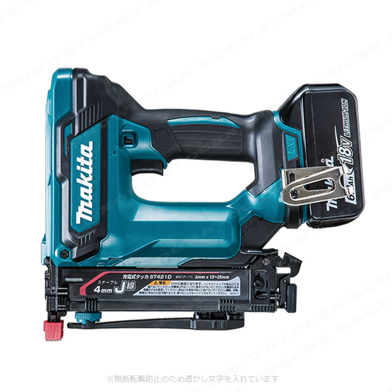マキタ　18V　充電式タッカ（4mm・Ｊ線）ST421DRG　6.0Ah Li-ion電池(BL1860B)1個　充電器(DC18RF)　ケース