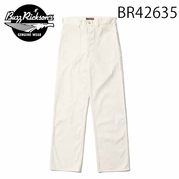��BUZZ RICKSON'S�ʥХ��ꥯ���󥺡ˡ� WORKING WHITE TWILL TROUSERS �ȥ饦������ �ȥ饦�����ѥ�� �ۥ磻�ĥĥ���BR42635