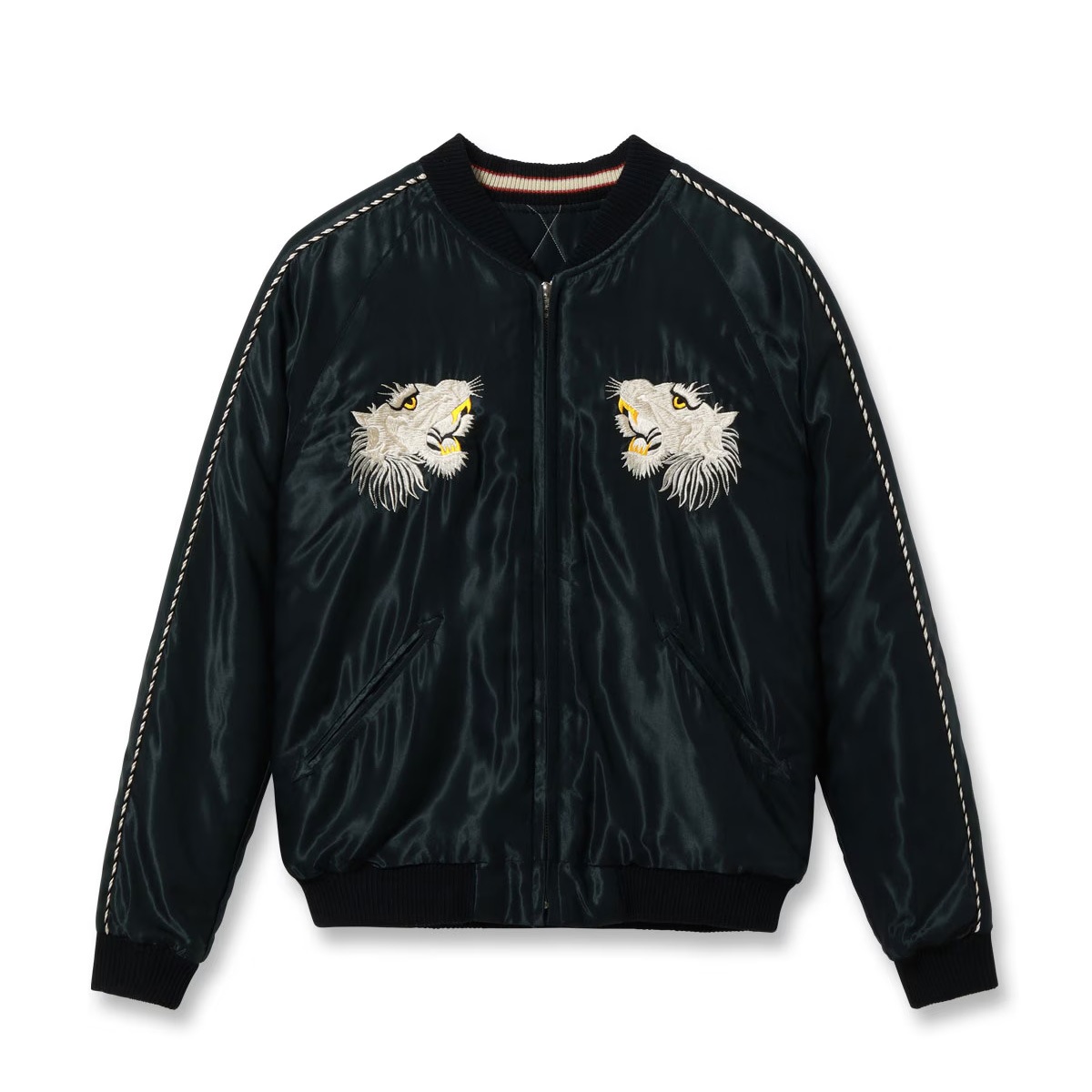�ڥơ��顼���Ρʥơ��顼�ȥ��襦�ˡ�tt15973-219 / Mid 1950s Style Acetate Quilted Souvenir Jacket ��WHITE TIGER�� �� ��DUELLING DRAGONS�� �� �ۥ磻�ȥ������� ζ �ɥ饴�� �����ơ��� ����ƥ��� ��������� �����٥˥����㥱�å�