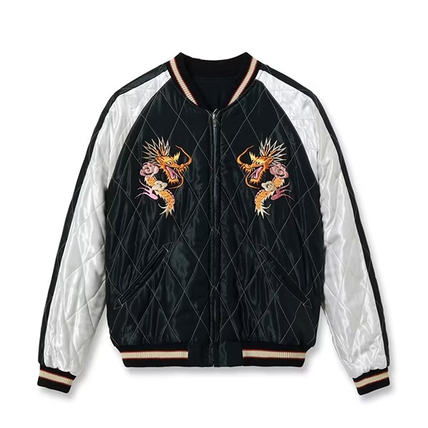 �ڥơ��顼���Ρʥơ��顼�ȥ��襦�ˡ�tt15973-219 / Mid 1950s Style Acetate Quilted Souvenir Jacket ��WHITE TIGER�� �� ��DUELLING DRAGONS�� �� �ۥ磻�ȥ������� ζ �ɥ饴�� �����ơ��� ����ƥ��� ��������� �����٥˥����㥱�å�