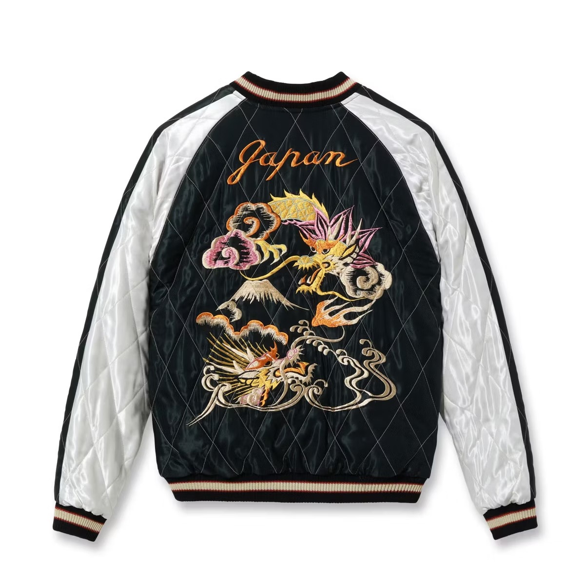 �ڥơ��顼���Ρʥơ��顼�ȥ��襦�ˡ�tt15973-219 / Mid 1950s Style Acetate Quilted Souvenir Jacket ��WHITE TIGER�� �� ��DUELLING DRAGONS�� �� �ۥ磻�ȥ������� ζ �ɥ饴�� �����ơ��� ����ƥ��� ��������� �����٥˥����㥱�å�