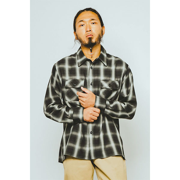 ��BIG MIKE�ʥӥå��ޥ����ˡ�Rayon Mix Ombre Slit L/S Shirts �졼��� ����֥� �����å� ����� CHECK SHIRTS 10261520 102615201