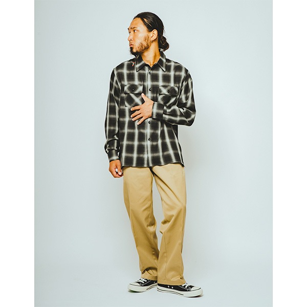 ��BIG MIKE�ʥӥå��ޥ����ˡ�Rayon Mix Ombre Slit L/S Shirts �졼��� ����֥� �����å� ����� CHECK SHIRTS 10261520 102615201