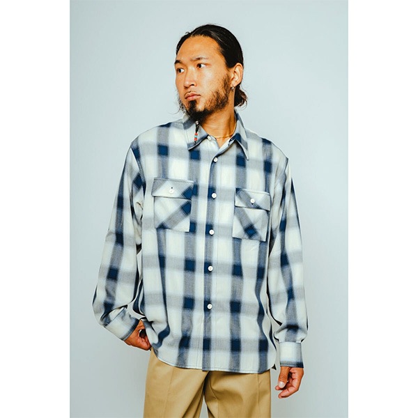 ��BIG MIKE�ʥӥå��ޥ����ˡ�Rayon Mix Ombre Slit L/S Shirts �졼��� ����֥� �����å� ����� CHECK SHIRTS 10261520 102615201