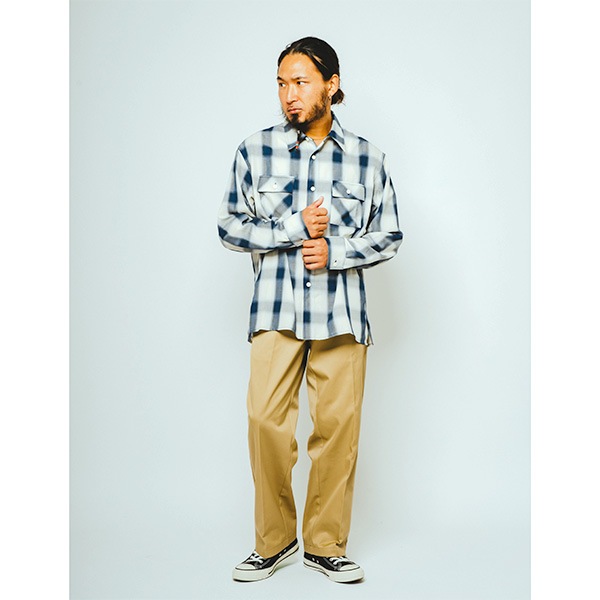 ��BIG MIKE�ʥӥå��ޥ����ˡ�Rayon Mix Ombre Slit L/S Shirts �졼��� ����֥� �����å� ����� CHECK SHIRTS 10261520 102615201